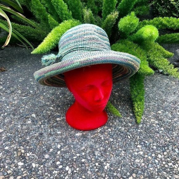 August Multi-Colored Wide Brim Packable Straw Sun Hat - Picture 2 of 6